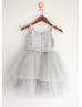 Silver Sequin Cupcake Tulle Flower Girl Dress